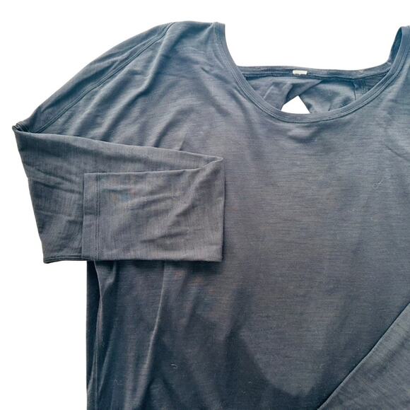 Lululemon Get Set Long Sleeve Heathered Dark Grey Black Size 10 Keyhole Back - Picture 3 of 4